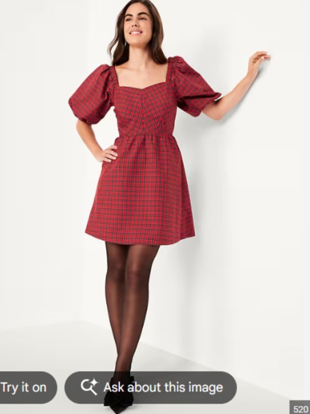Old Navy Puff-Sleeve Plaid Fit & Flare Taffeta Mini Dress-Size L